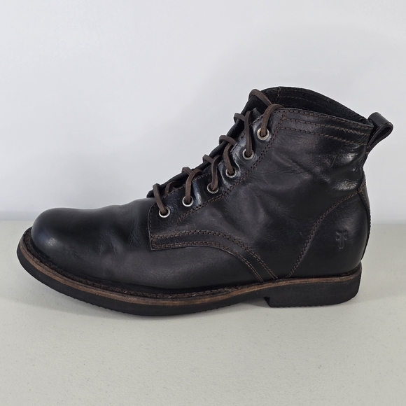 Frye Men’s Black Leather Lace-Up Boots Size 9.5 Heritage Antiqued Style - Picture 6 of 14
